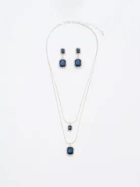 2-Layer Square Gem Earring & Necklace Set
