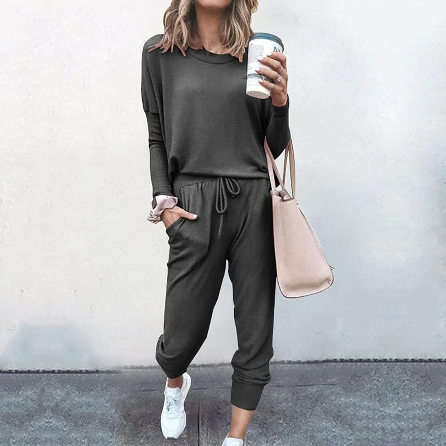 2 Piece Outfits for Women Sweatsuit Long Sleeve Pullover Top with Jogger Sweatpants Fall Fashion Loungewear Set