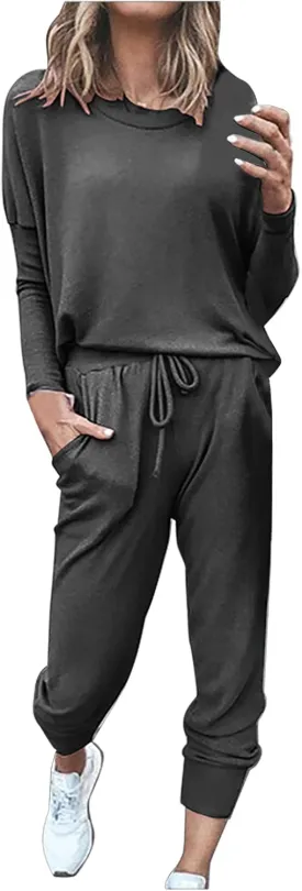 2 Piece Outfits for Women Sweatsuit Long Sleeve Pullover Top with Jogger Sweatpants Fall Fashion Loungewear Set