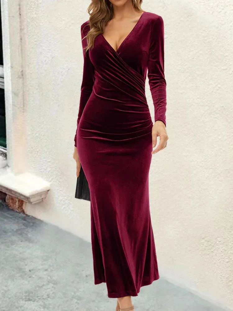 2024 New Fashion Elegant Long Sleeve Sexy Evening Maxi Dress