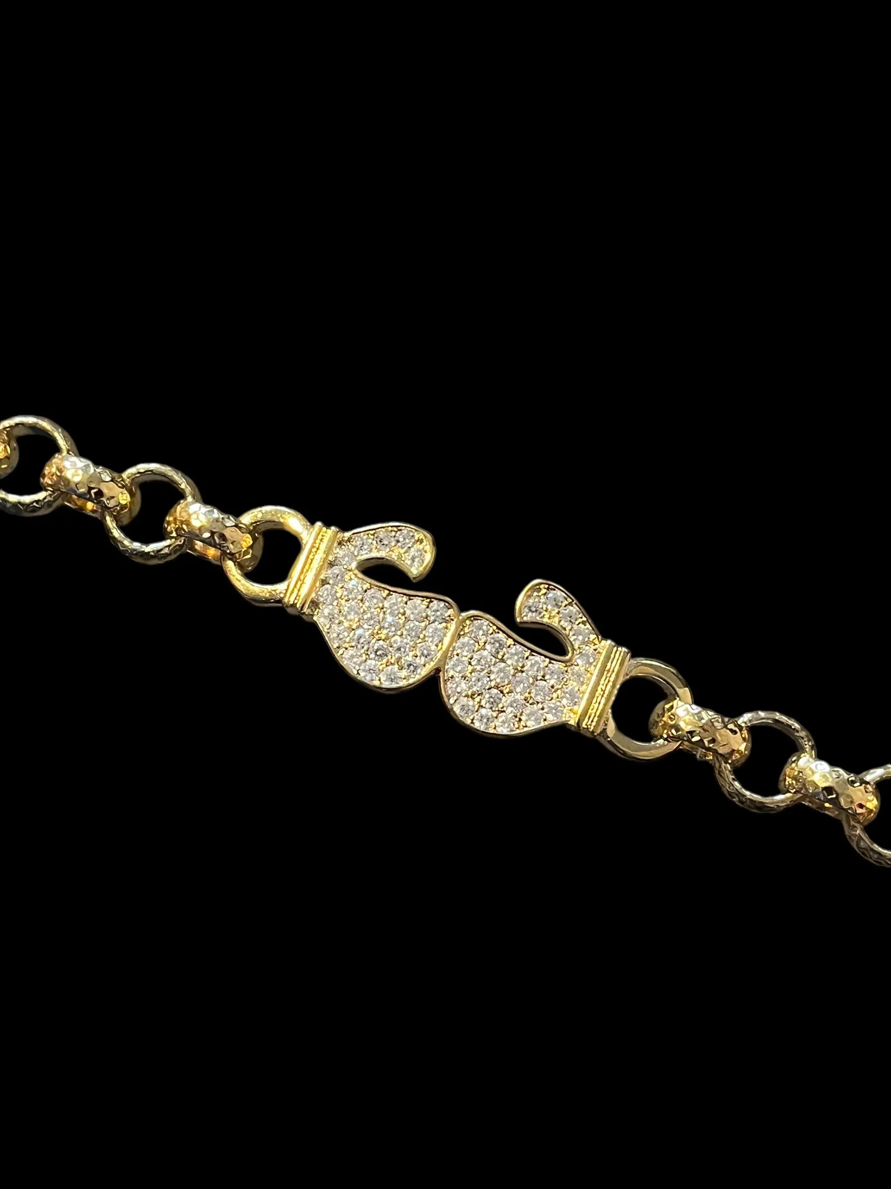 8mm Gold Filled Boxing Belcher Bracelet Stones 6/6.5 Inch
