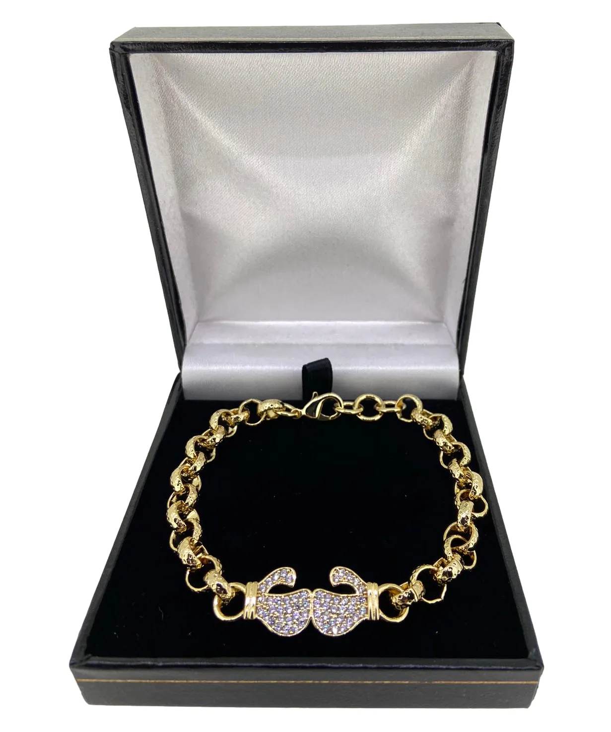 8mm Gold Filled Boxing Belcher Bracelet Stones 6/6.5 Inch