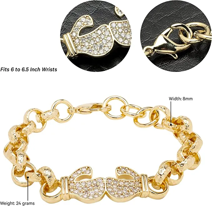 8mm Gold Filled Boxing Belcher Bracelet Stones 6/6.5 Inch