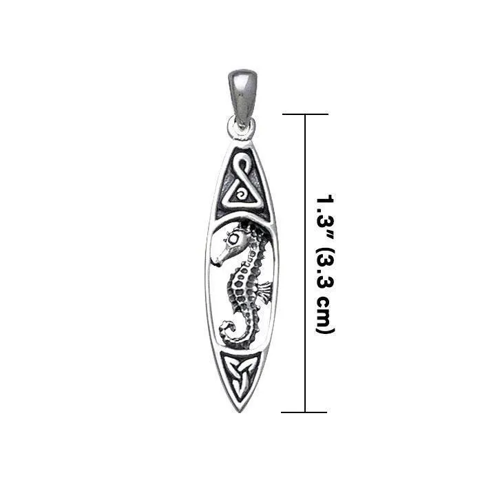 A diminutive charm of the sea ~ Sterling Silver Seahorse-inspired Surfboard Pendant Jewelry TP1582