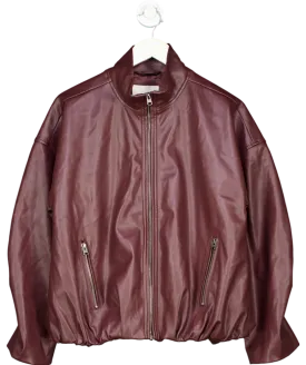 Abercrombie & Fitch Red Bubble Hem Vegan Leather Bomber Jacket UK M