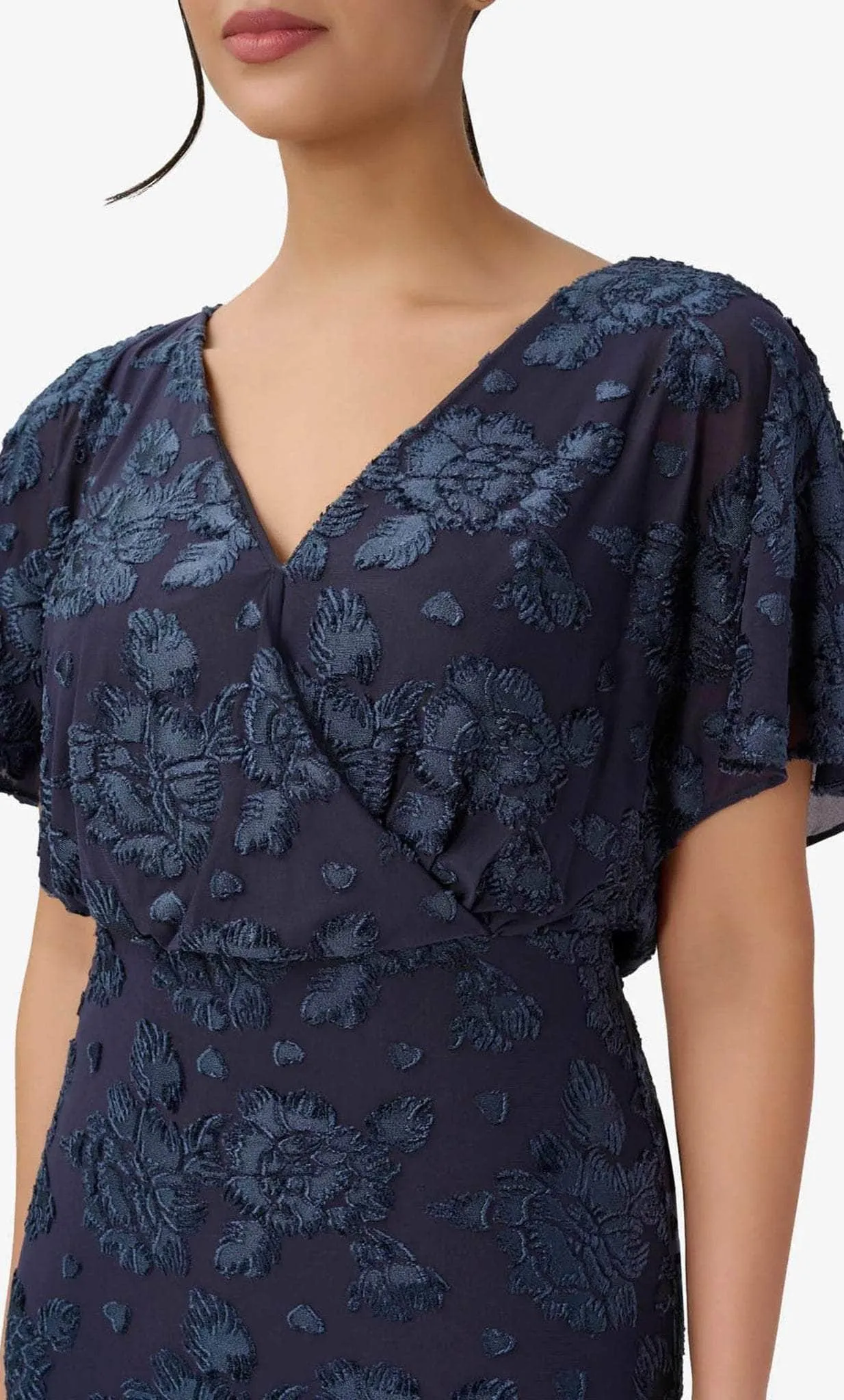 Adrianna Papell AP1E209986 - Floral Embroidered Flutter Dress