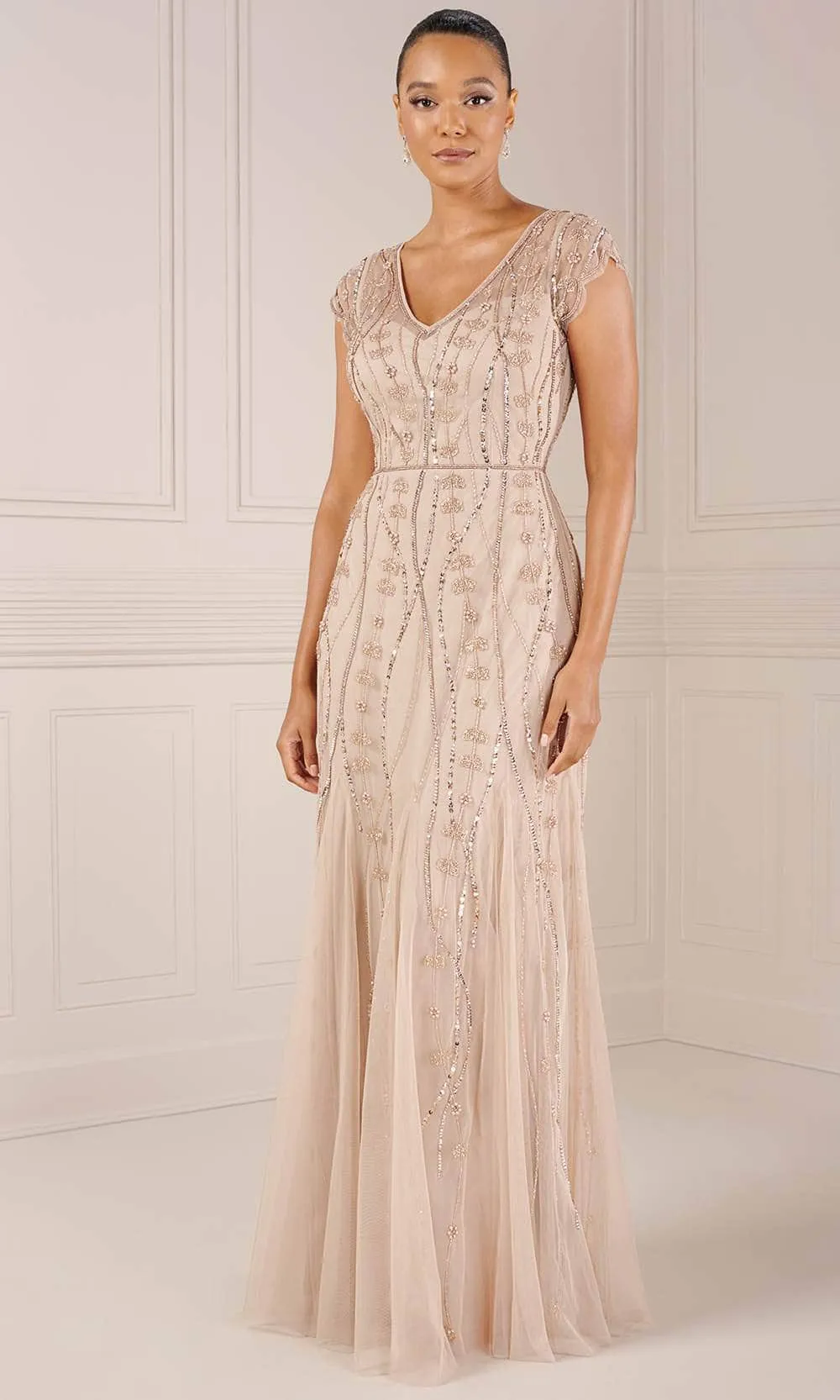 Adrianna Papell Platinum 40442 - V-Neck Evening Dress