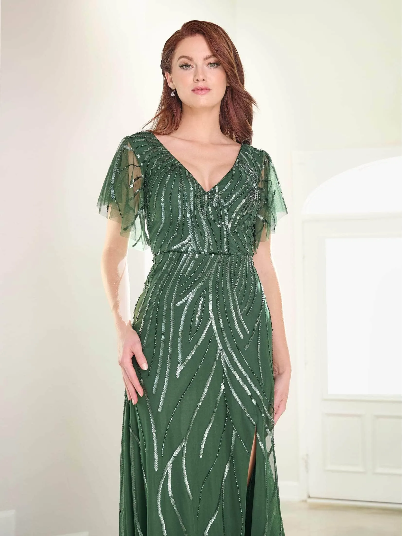 Adrianna Papell Platinum 40460 - Surplice Bodice Flutter Sleeve Dress