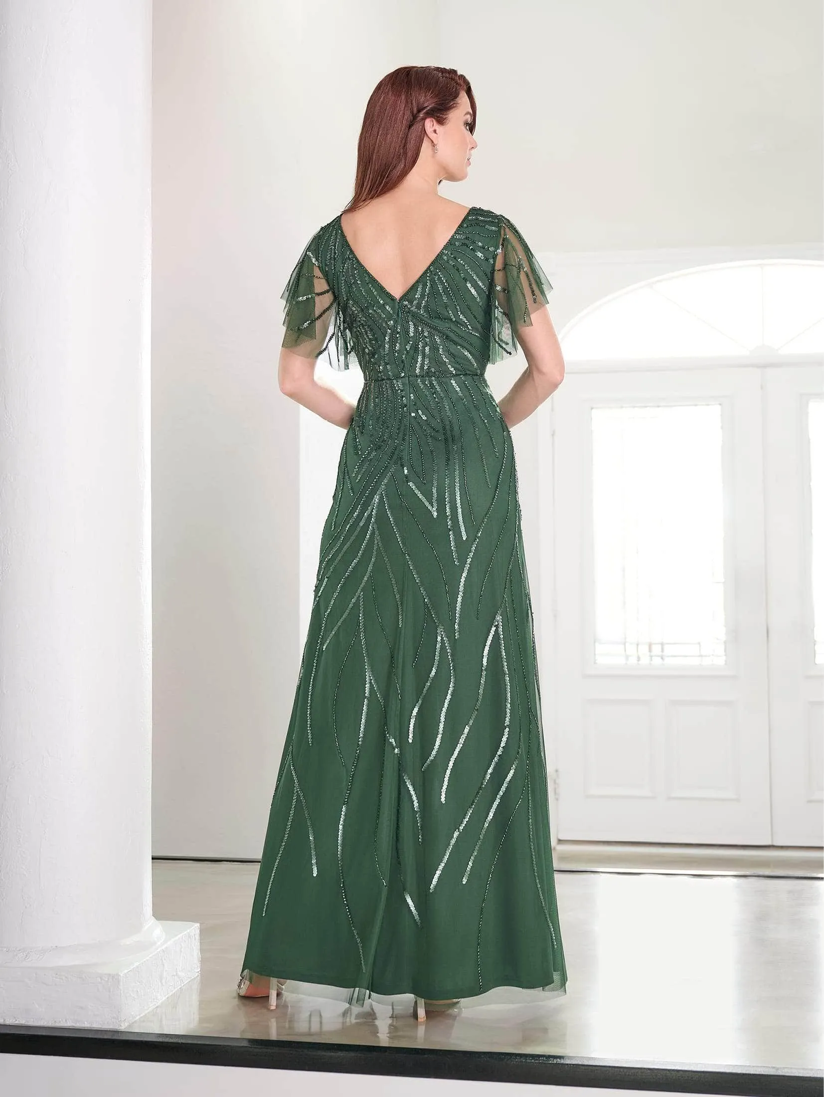 Adrianna Papell Platinum 40460 - Surplice Bodice Flutter Sleeve Dress