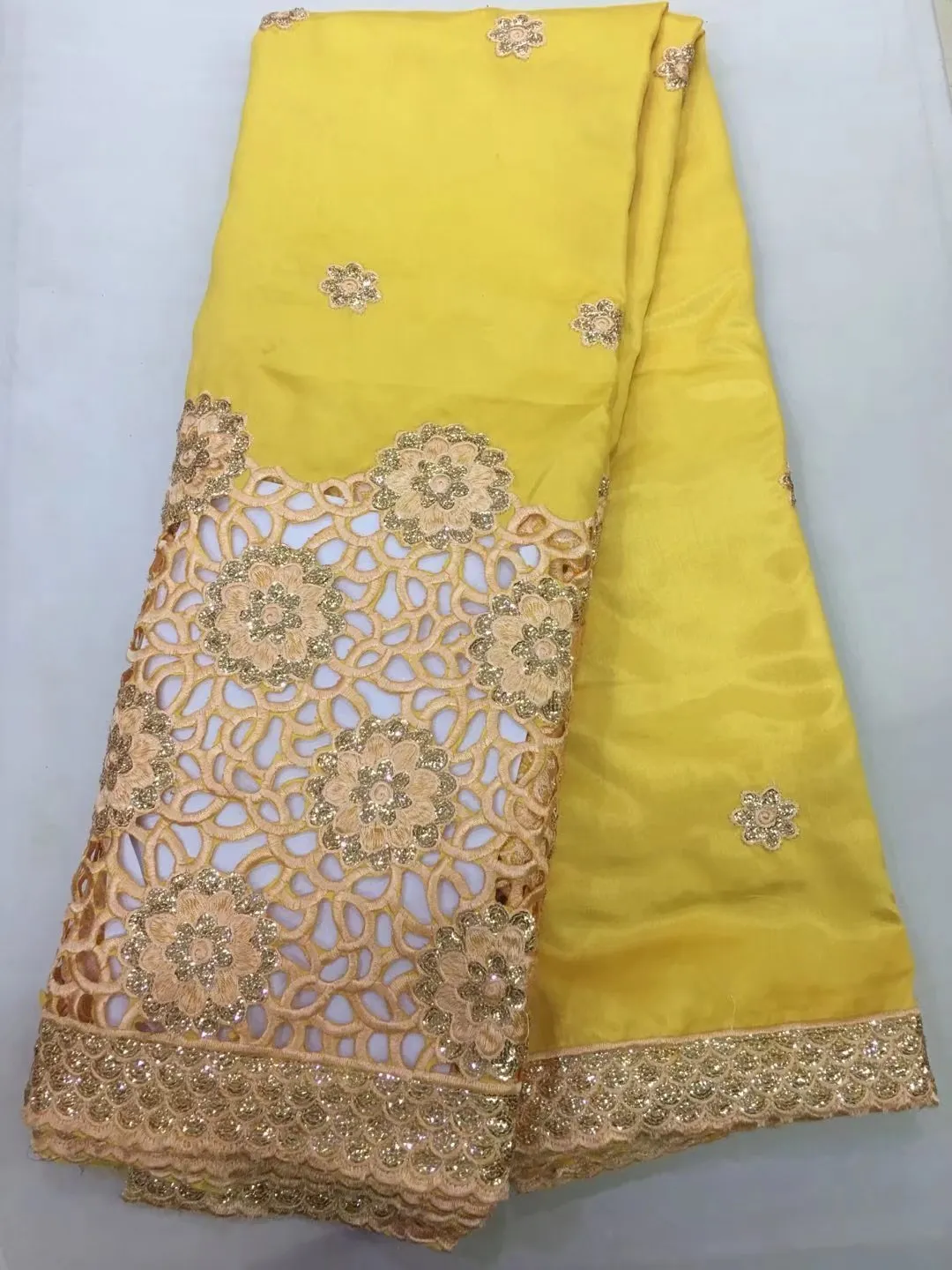 African George Lace Fabrir High Quality Lace Indian Raw Silk Wrappers