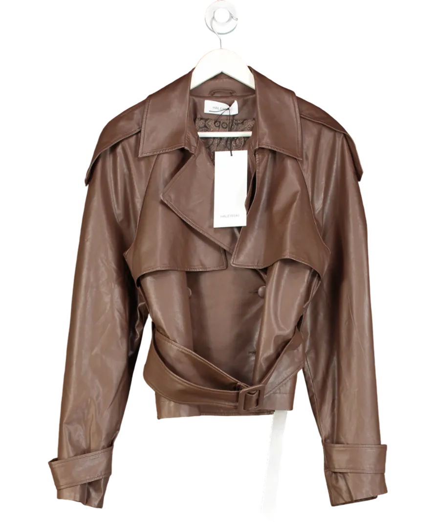 AGGI by Halewski Brown Collins Leather Belted Jacket UK S