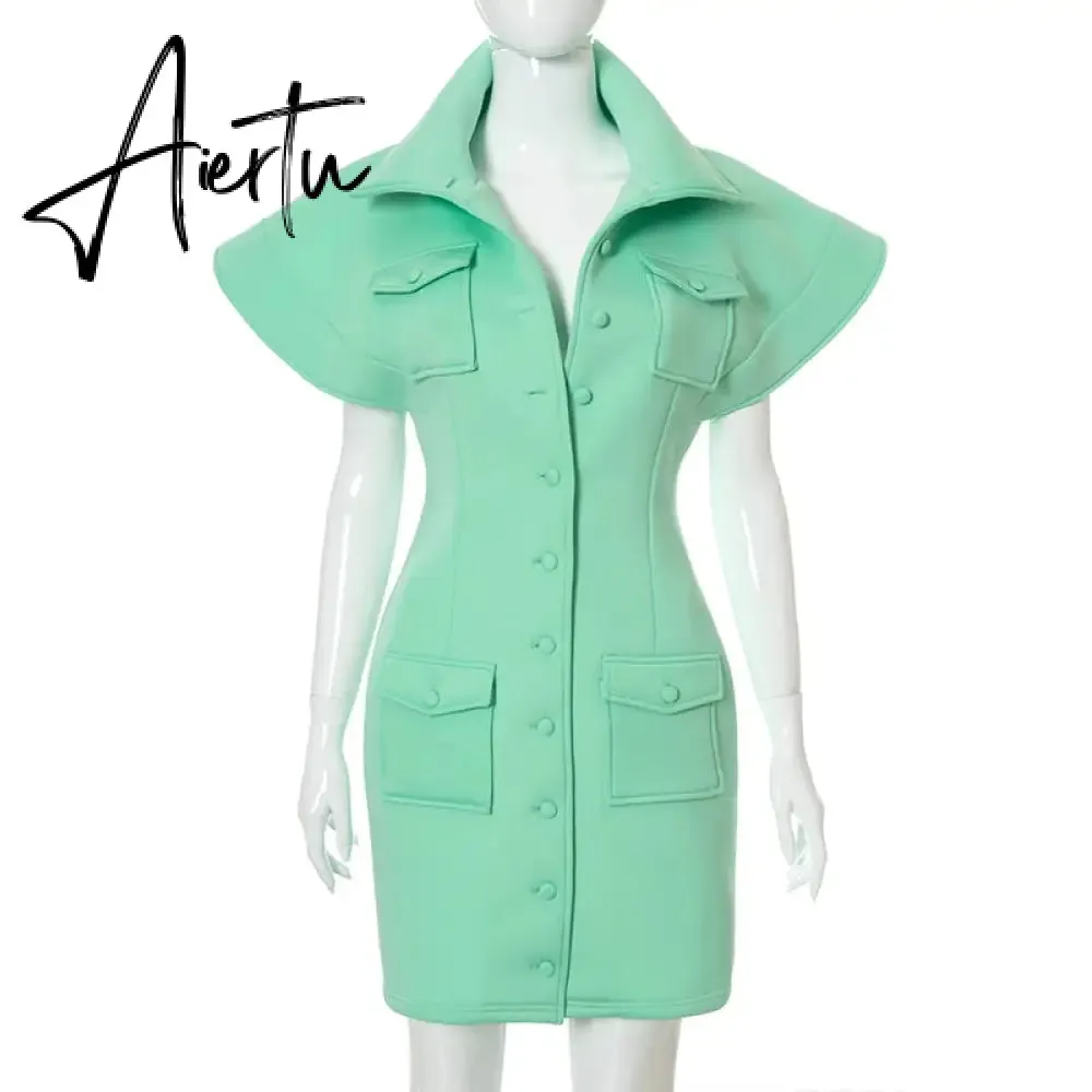Aiertu Sexy Party Club Bodycon Dresses For Women Autumn Solid Sleeveless Button Pockets Mixi Dress Female Streetwears Y2K