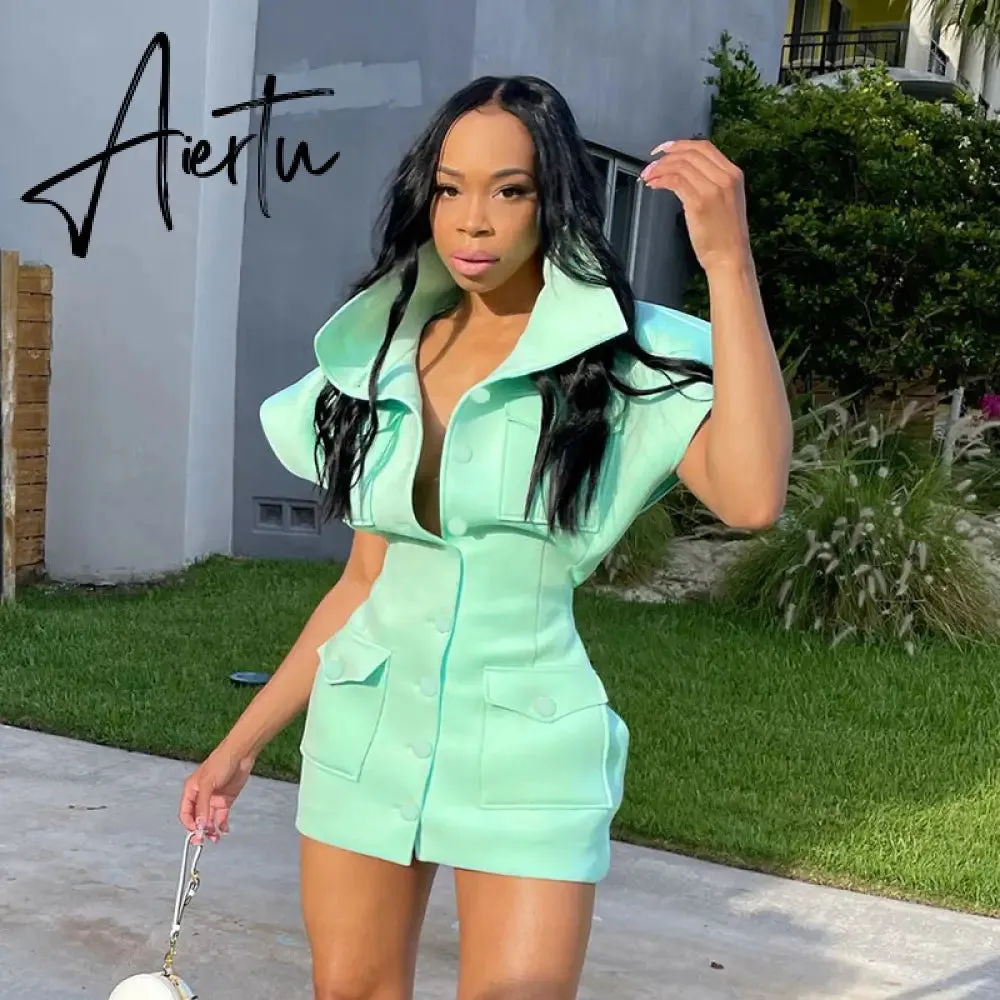 Aiertu Sexy Party Club Bodycon Dresses For Women Autumn Solid Sleeveless Button Pockets Mixi Dress Female Streetwears Y2K
