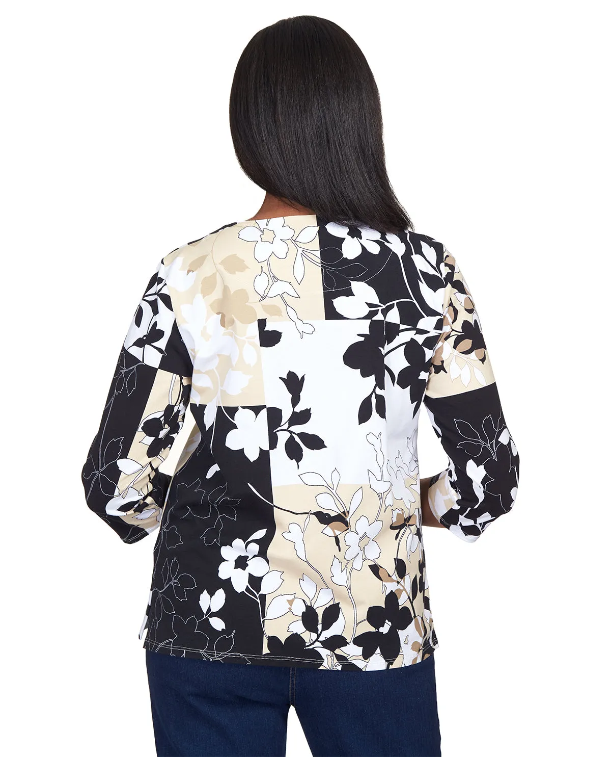 Alfred Dunner Key Item Shadow Floral Boxes Knit Top