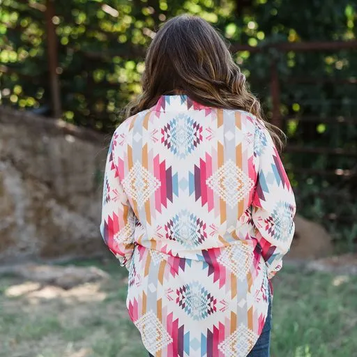 Aztec Print Button Down Long Shirt