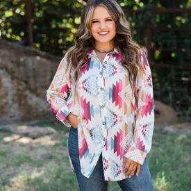 Aztec Print Button Down Long Shirt