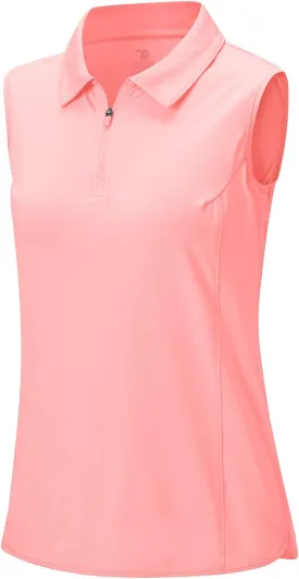 BGOWATU Women's Sleeveless Golf Polo Shirts 1/4 Zip Tennis Tank Tops with Collar UV Protection Quick Dry
