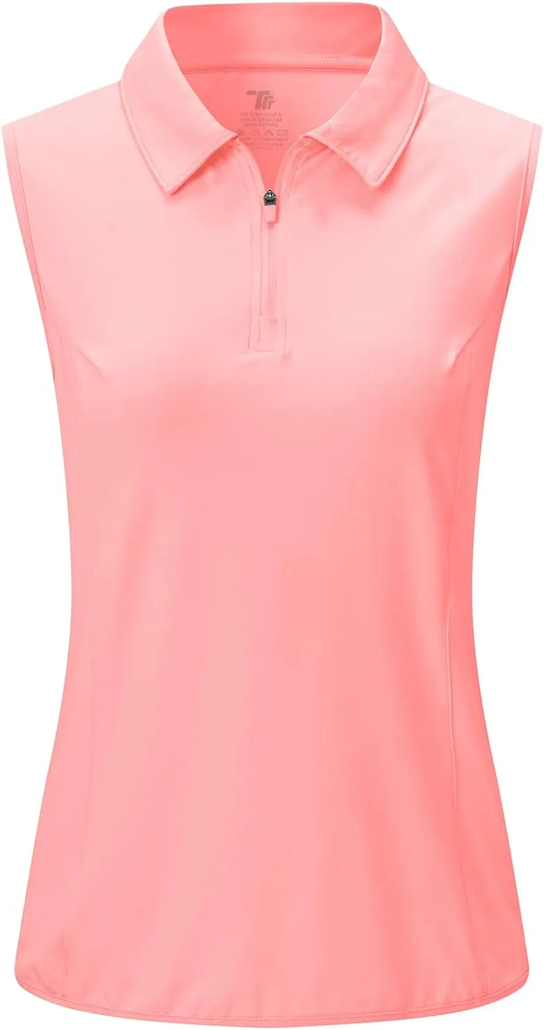 BGOWATU Women's Sleeveless Golf Polo Shirts 1/4 Zip Tennis Tank Tops with Collar UV Protection Quick Dry