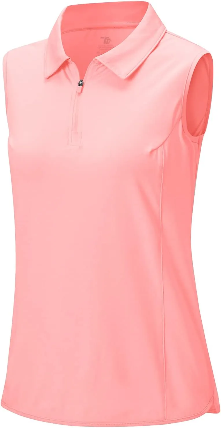 BGOWATU Women's Sleeveless Golf Polo Shirts 1/4 Zip Tennis Tank Tops with Collar UV Protection Quick Dry