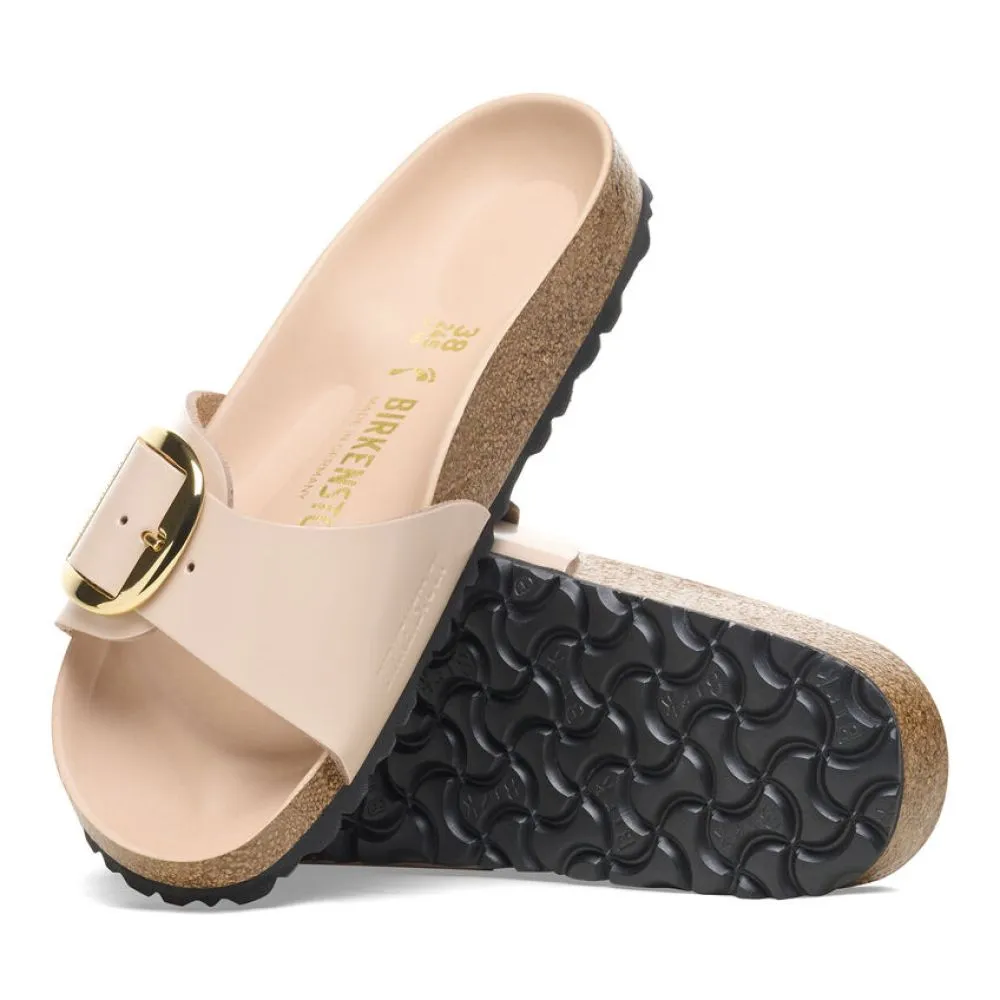 Birkenstock Women's Madrid Big Buckle Natural Leather Patent in New Beige (Narrow WIdth)