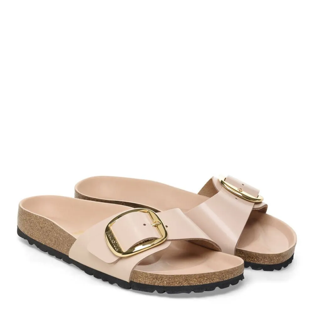Birkenstock Women's Madrid Big Buckle Natural Leather Patent in New Beige (Narrow WIdth)
