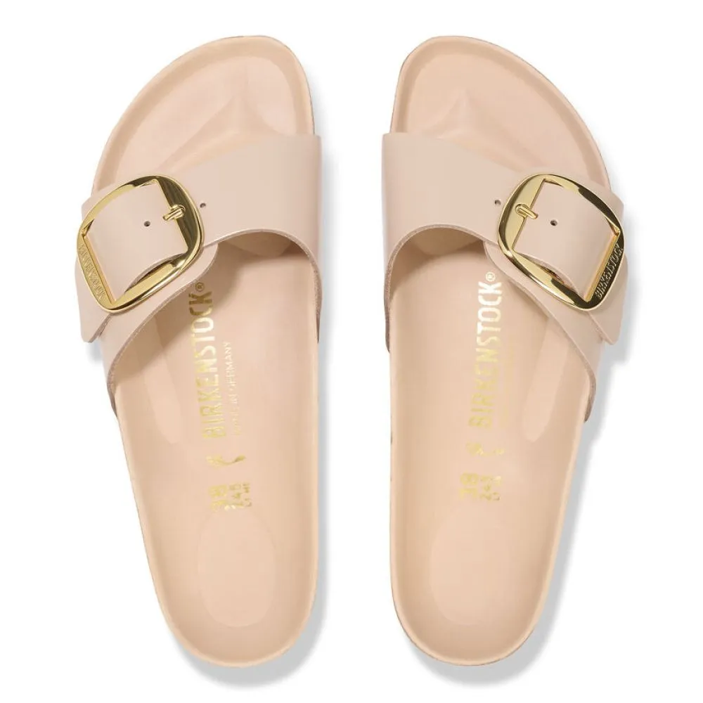 Birkenstock Women's Madrid Big Buckle Natural Leather Patent in New Beige (Narrow WIdth)