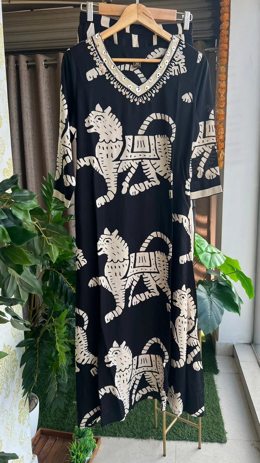 Black rayon cotton dress coord sets