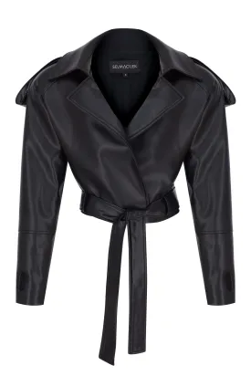 Black Vegan Leather Belt Detailed Jacket