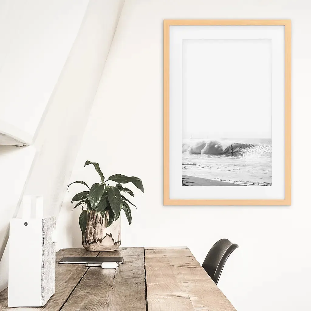 Black White Boho Tropical Wall Decor. Surfer, Waves