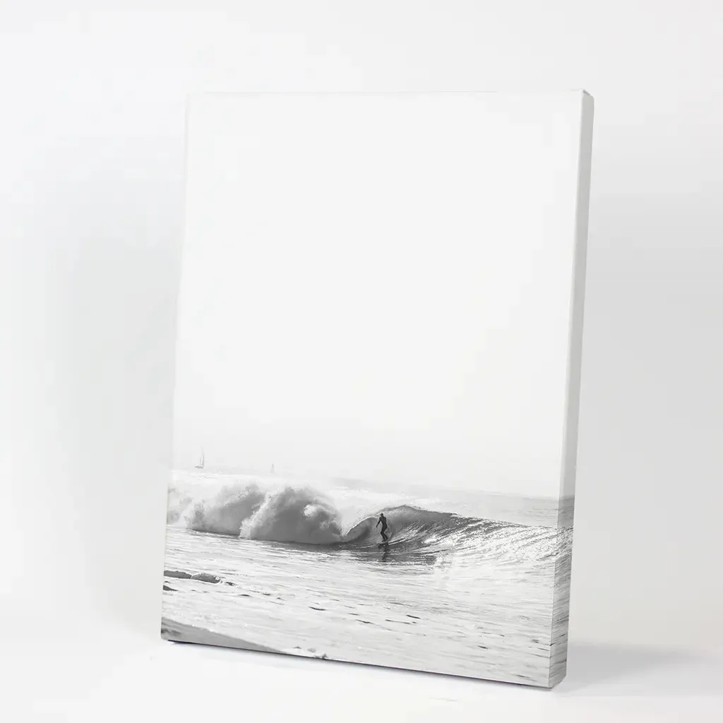 Black White Boho Tropical Wall Decor. Surfer, Waves