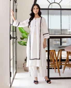 Calla White Solid Cotton Dobby Coord Set