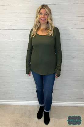 Carla Ribbed Top with Thumbholes - Olive