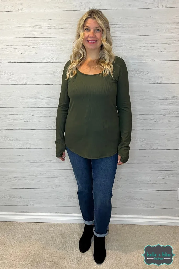 Carla Ribbed Top with Thumbholes - Olive