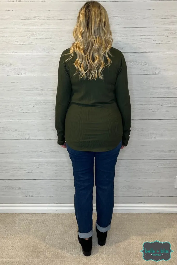 Carla Ribbed Top with Thumbholes - Olive