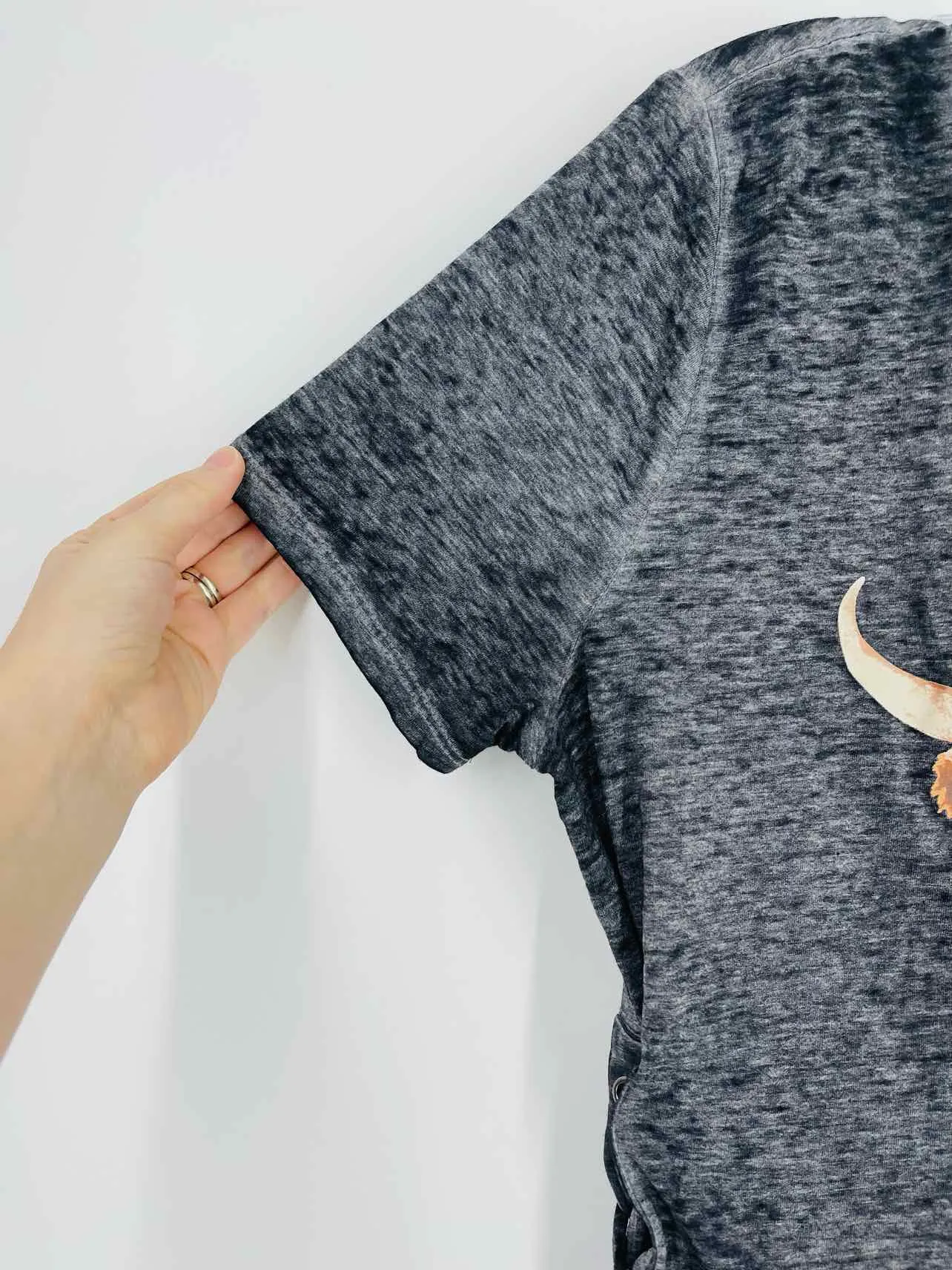 Cato Size L Gray/Brown Screen Print Burnout Tops Top-Short Sleeve