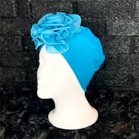 Chemo Beanie with Large Flower Blue