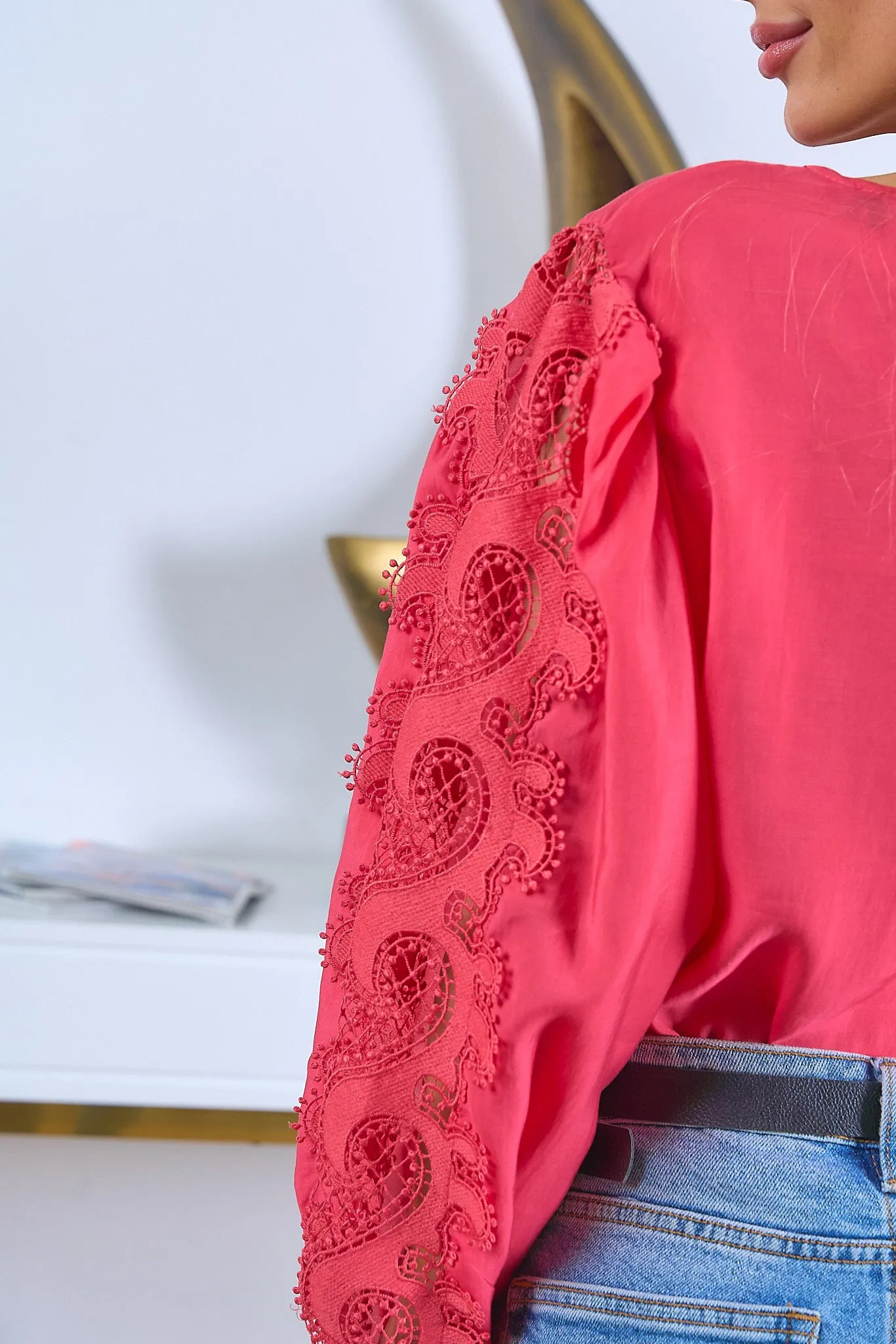 Coral Lace Top