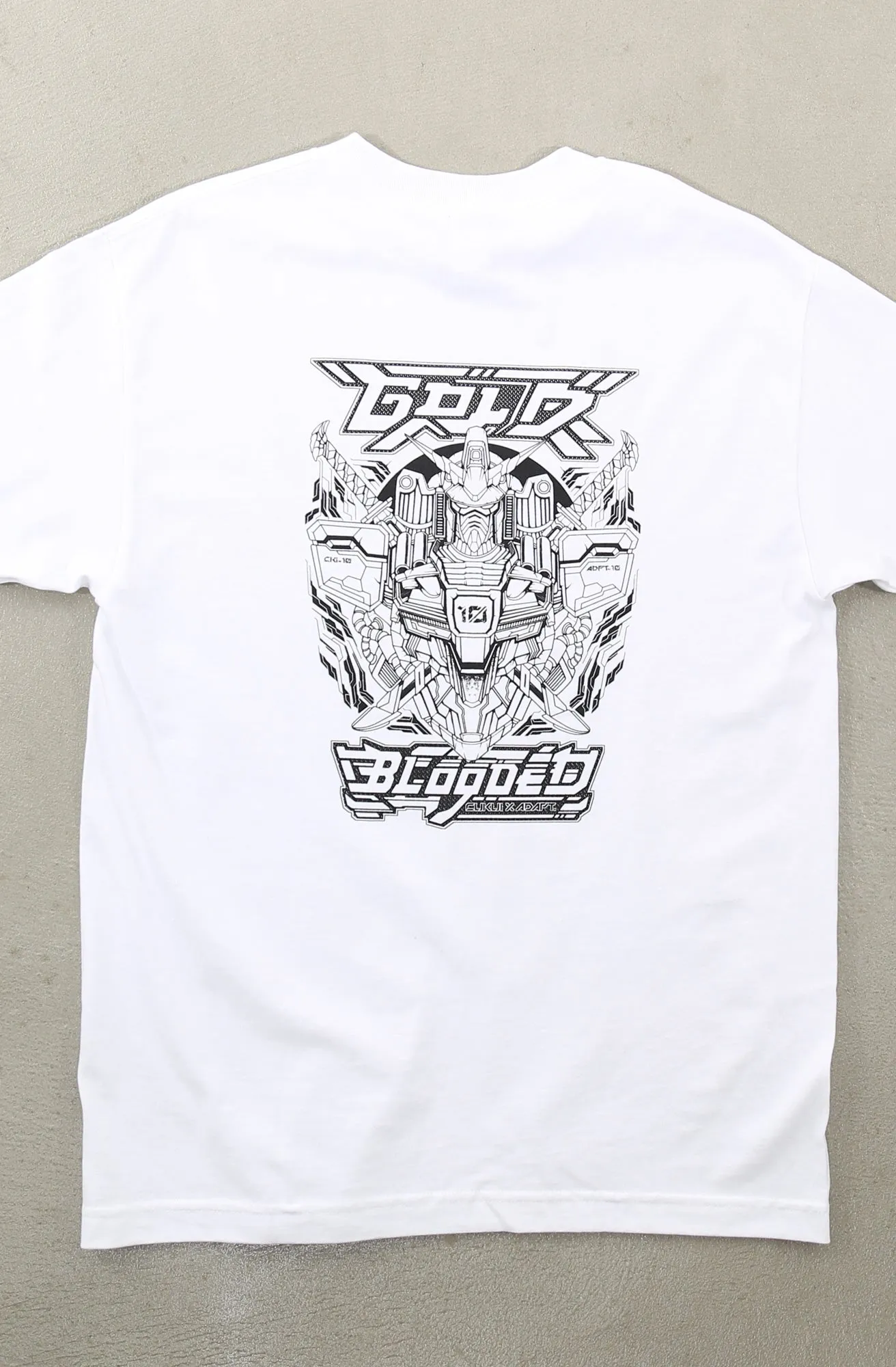 Cukui X Adapt :: Gold Blooded Mecha BW (Men's White Tee)