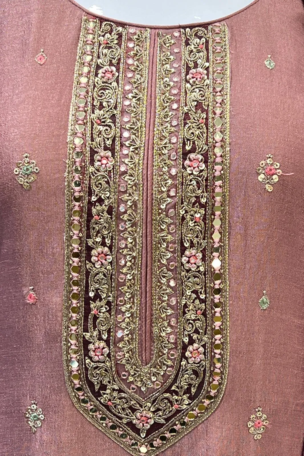 Dark Onion Mirror, Sequins, Zari and Zardozi work Straight Cut Salwar Suit