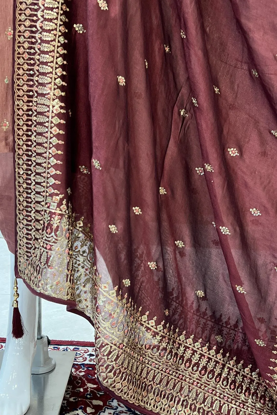 Dark Onion Mirror, Sequins, Zari and Zardozi work Straight Cut Salwar Suit