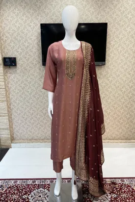 Dark Onion Mirror, Sequins, Zari and Zardozi work Straight Cut Salwar Suit
