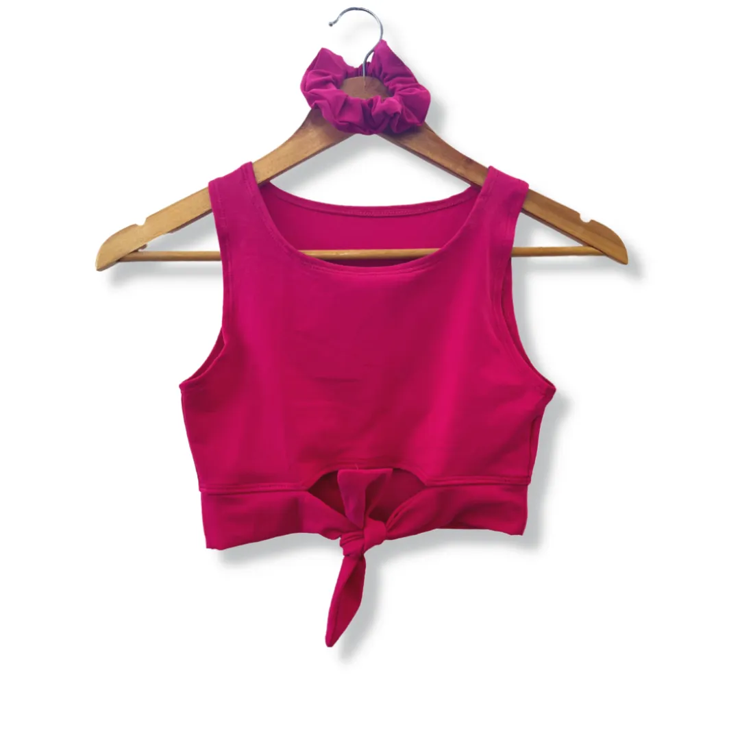 d:d Collection Tie Front Crop & V-Short Set - Mulberry/Navy