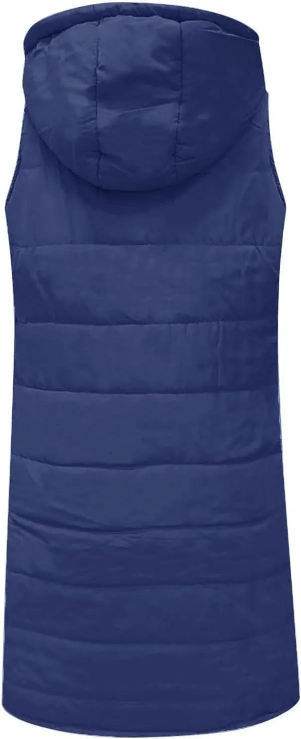 DDAPJ pyju Women's Long Puffer Vest Jacket Sleeveless Hoodies Zipper Side Quilted Coats Lightweight Padded Winter Down Coat