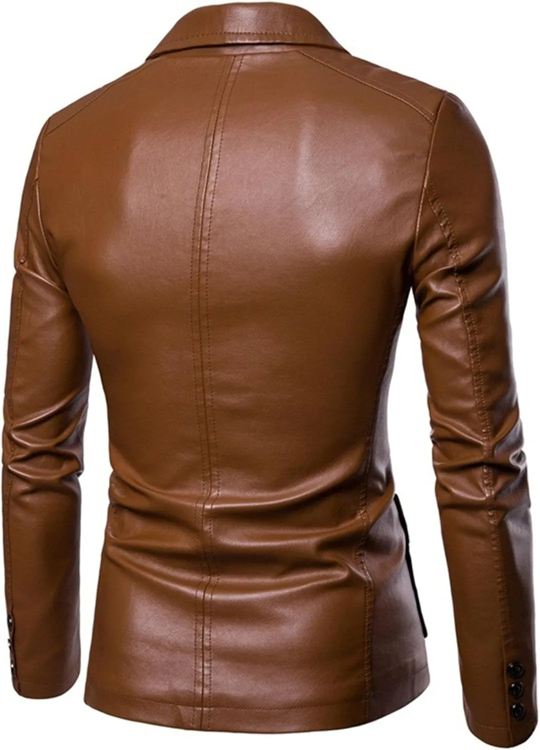 DGHM-JLMY Men's Suit Collar Fashion Pu Leather Jacket Casual 2 Button Slim Faux Leather Blazer Business Leather Sport Coat