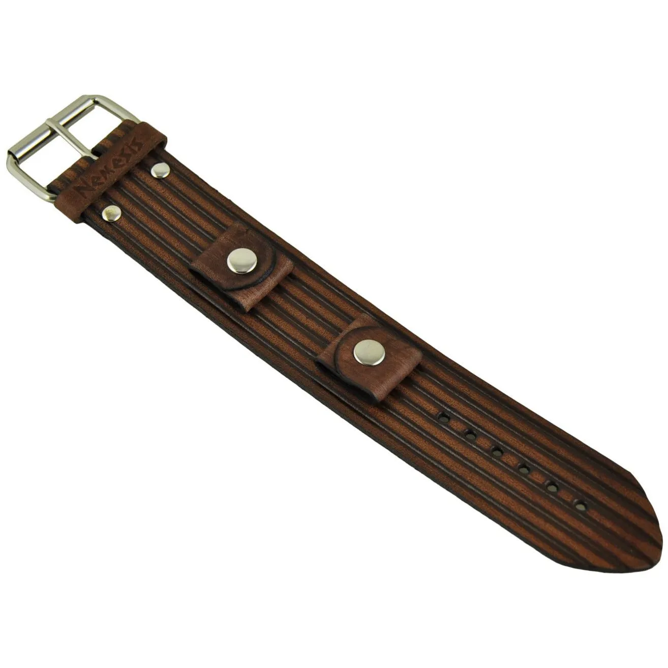 Embossed Stripes Distressed Brown Leather Ladies Cuff