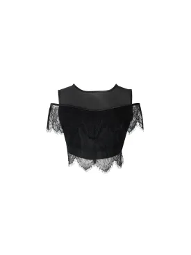 Estelle off-shoulder cropped lace top in black