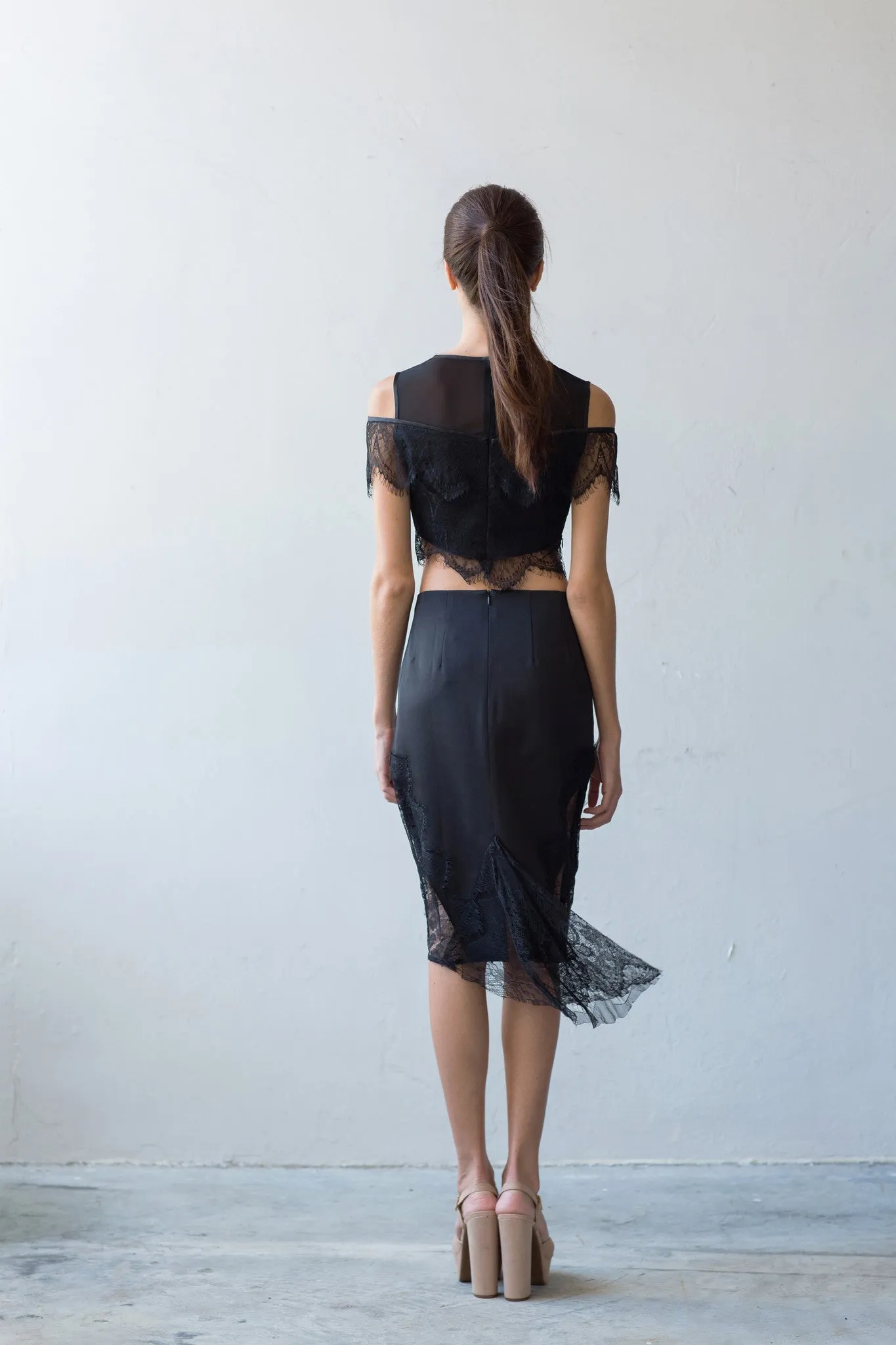 Estelle off-shoulder cropped lace top in black