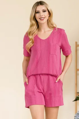 Explore More Collection - Celeste Full Size Rib Short Sleeve T-Shirt and Shorts Set