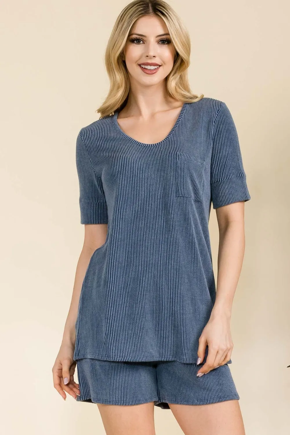 Explore More Collection - Celeste Full Size Rib Short Sleeve T-Shirt and Shorts Set