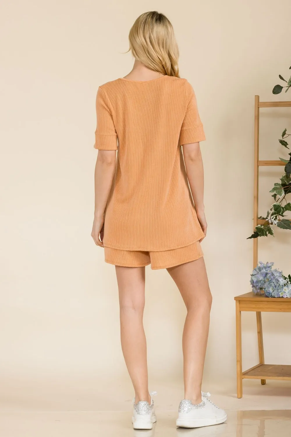 Explore More Collection - Celeste Full Size Rib Short Sleeve T-Shirt and Shorts Set